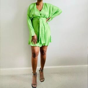 Asos green satin mini dress with button front detail